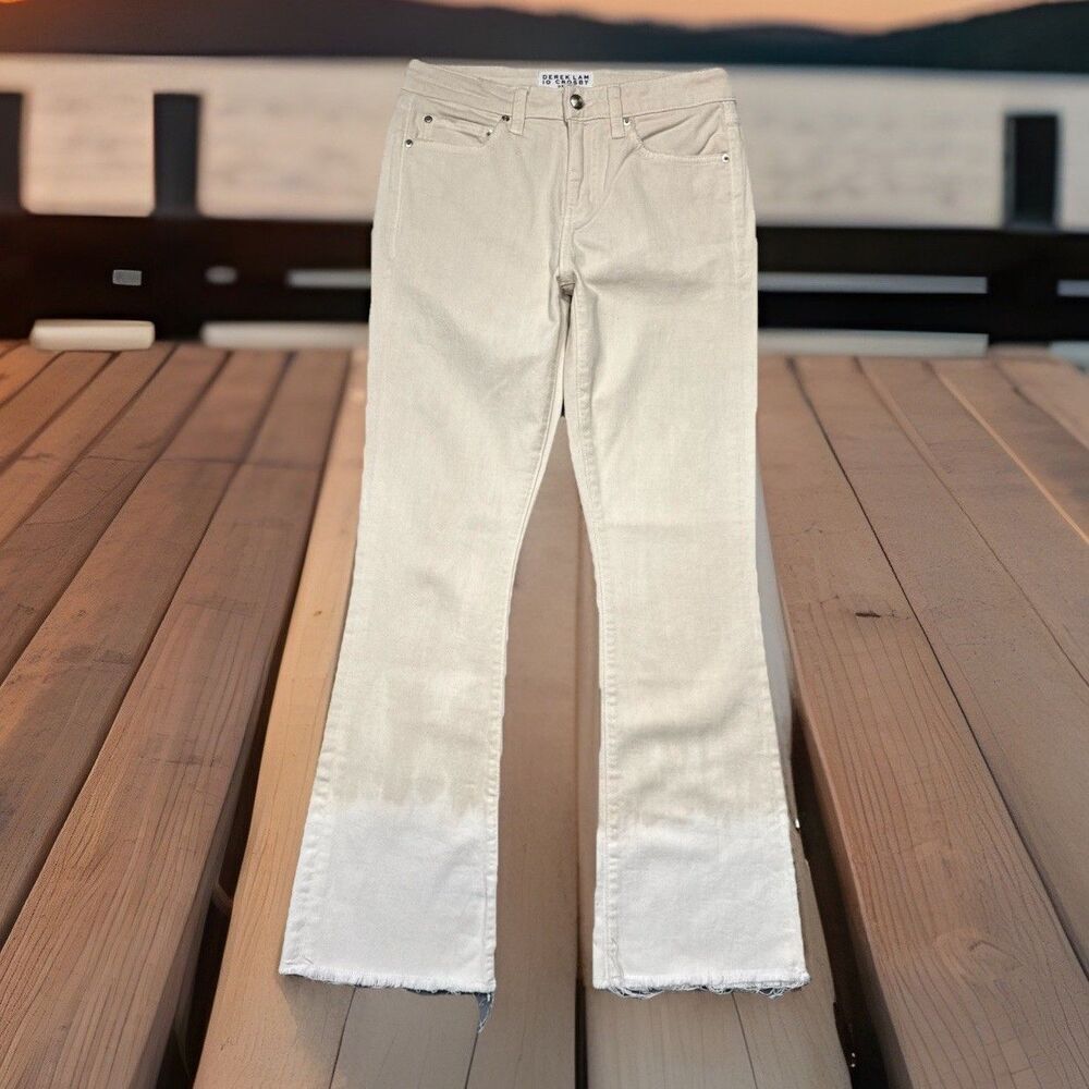 Derek Lam 10 Crosby Jane Mid Rise Flip Flop Flare Jeans 25 (26x27) Beige Womens